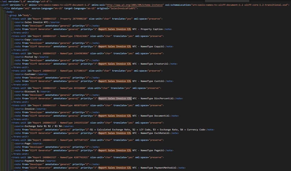 Překlady standardního reportu